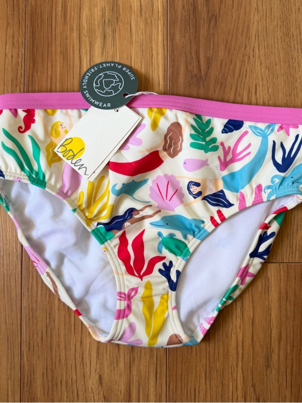 Boden Kids mermaid Swim Bottoms size 8-9Y - Pink Trim, Multi